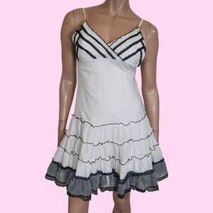 Y2K Milkmaid Babydoll Mini Dress XS White Black sleeveless Fairy Coquette